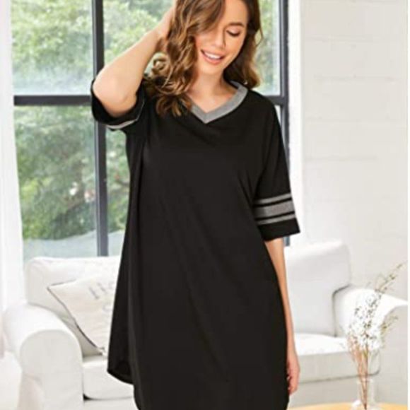 Nightgowns for Women Cotton Night Shirts Short Sleeves Sleepshirt Loose - Picture 3 of 5